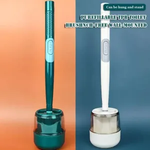 Silicone Toilet Brushes With Holder Set Wall-Mounted Long Handled Toilet Cleaning Brush Modern Hygienic