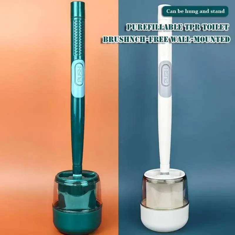 Silicone Toilet Brushes With Holder Set Wall-Mounted Long Handled Toilet Cleaning Brush Modern Hygienic
