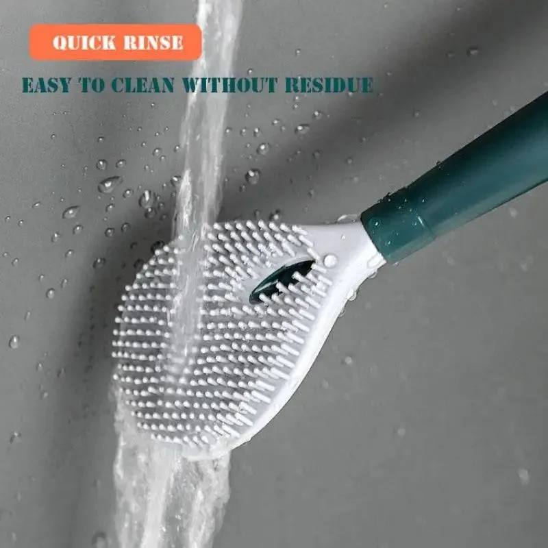 Silicone Toilet Brushes With Holder Set Wall-Mounted Long Handled Toilet Cleaning Brush Modern Hygienic