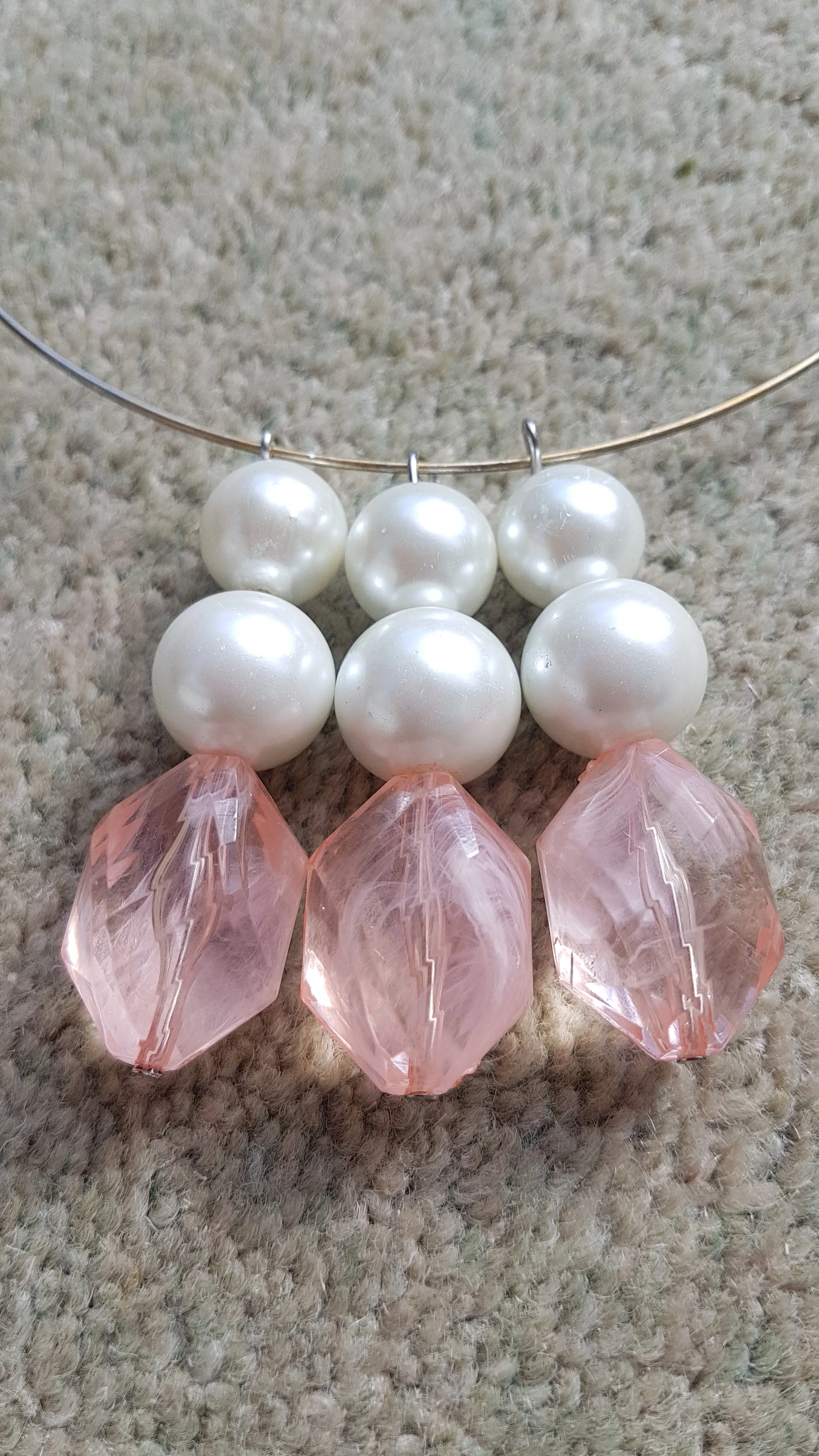 Silver Hoop And Pink Bead Necklace
