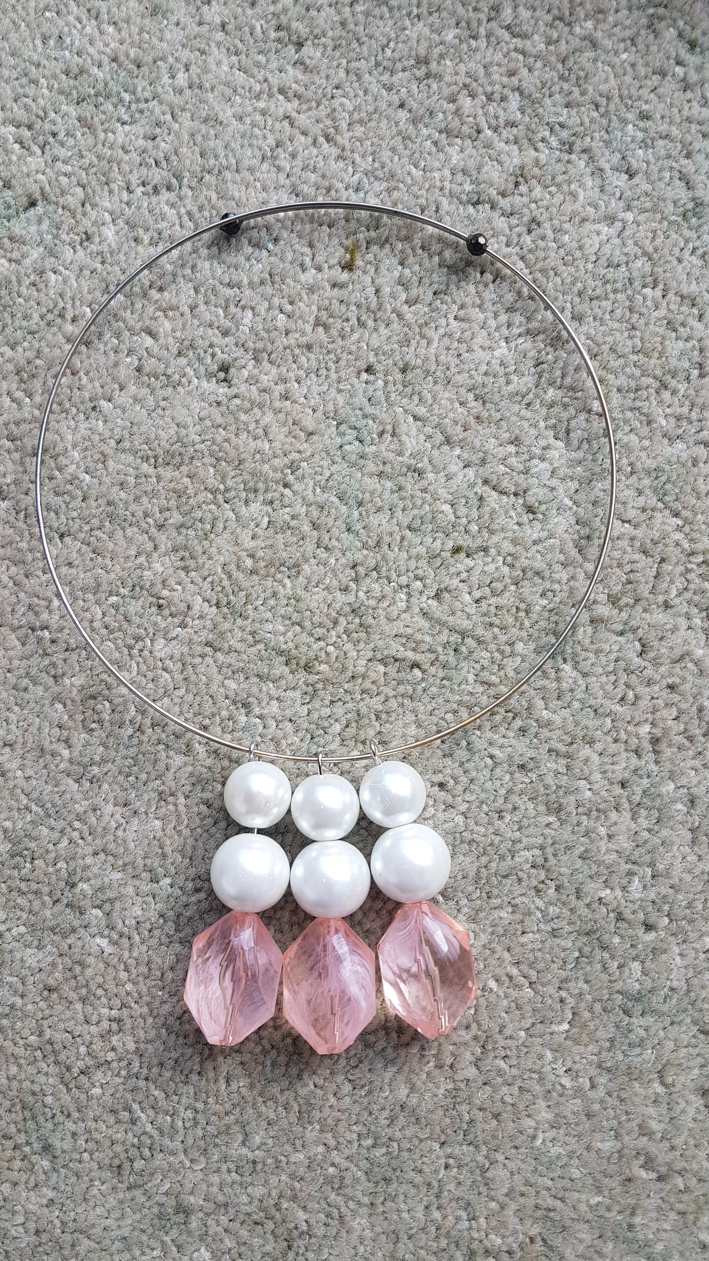 Silver Hoop And Pink Bead Necklace
