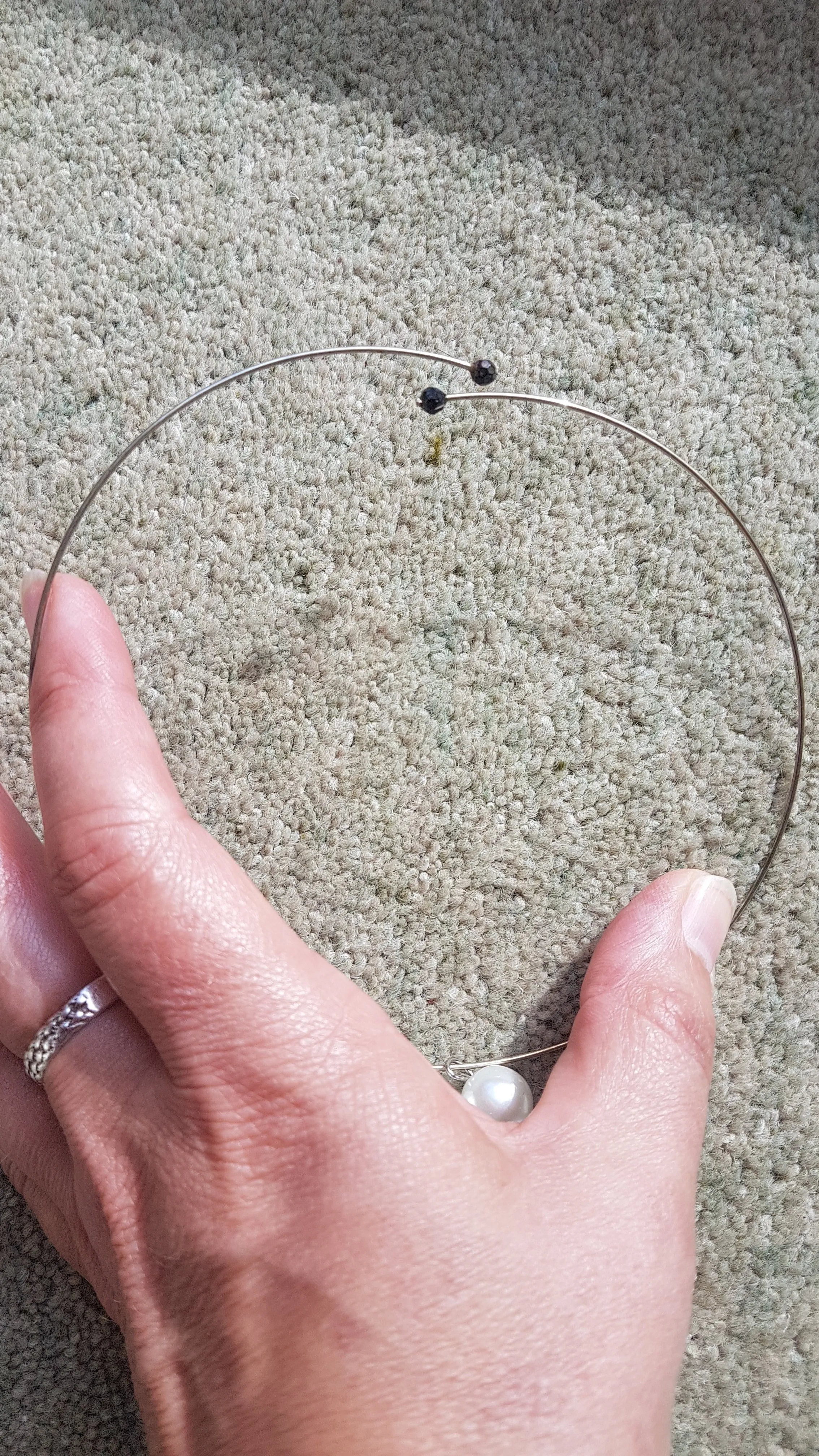 Silver Hoop And Pink Bead Necklace