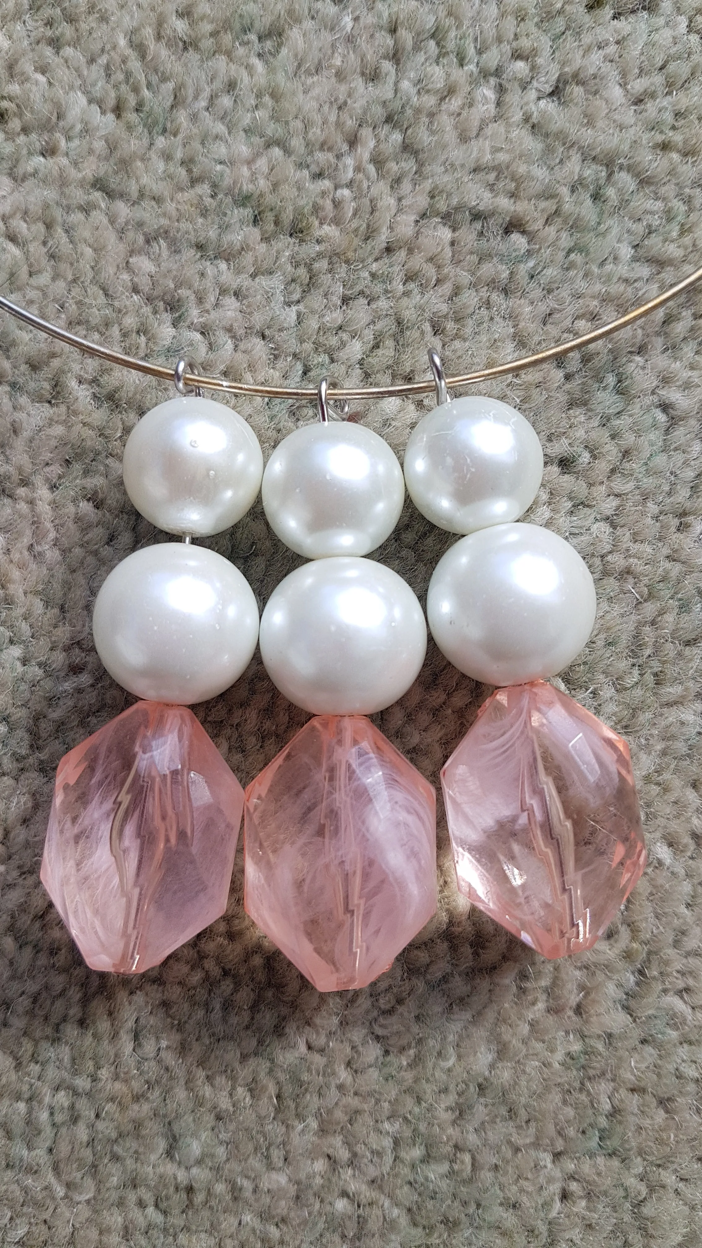 Silver Hoop And Pink Bead Necklace