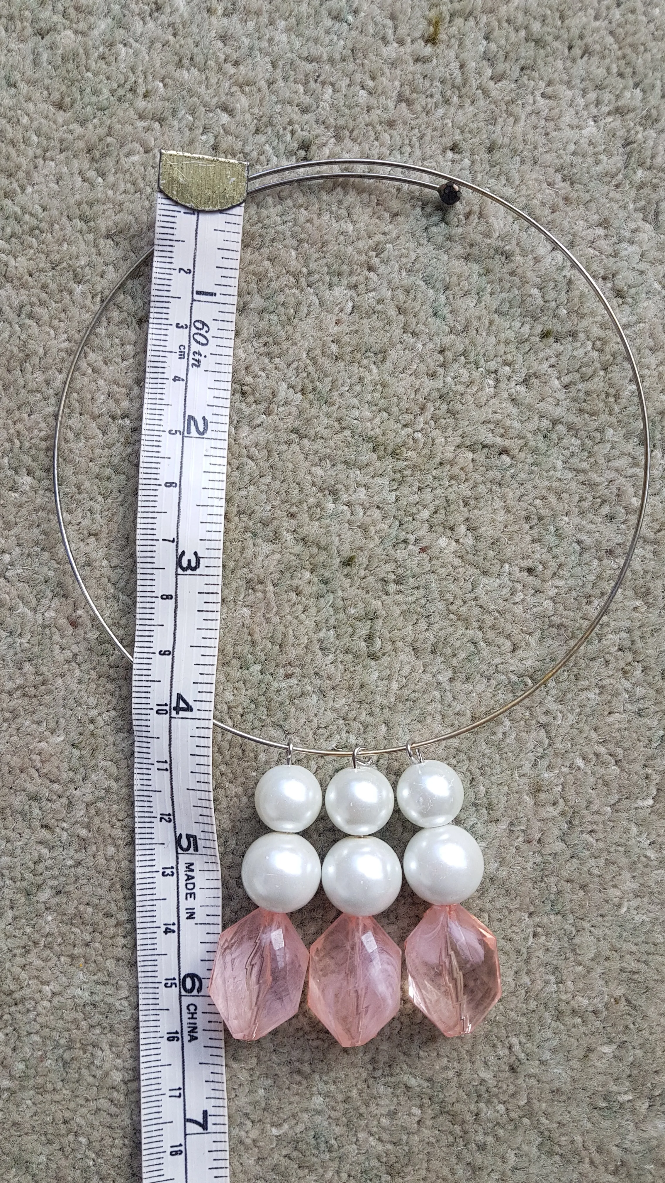 Silver Hoop And Pink Bead Necklace