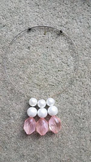 Silver Hoop And Pink Bead Necklace