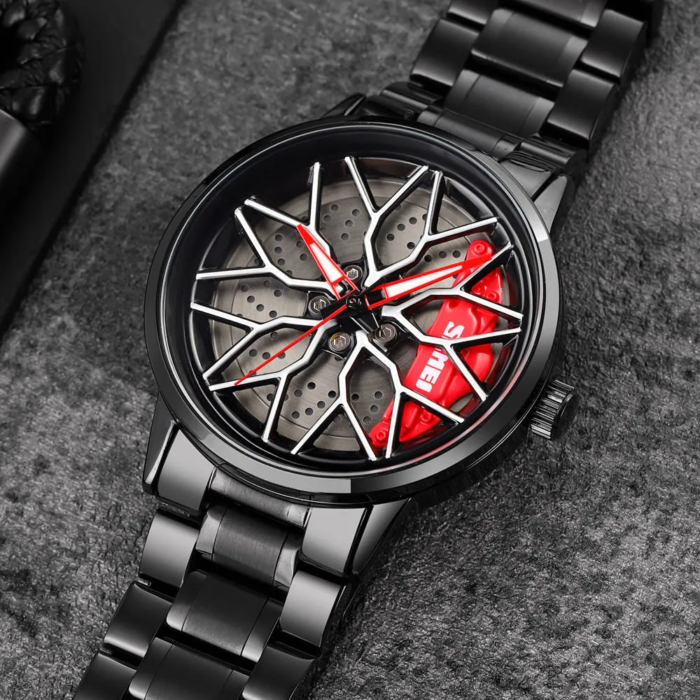 SKMEI 1990 Spinning Car Wheel Watch w/ Rotating Dial & 3 ATM Waterproof