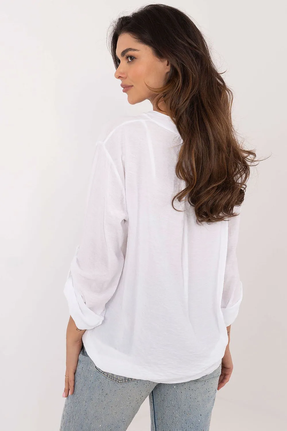 TEEK - Thin V-Neck Pinned Sleeve Blouse