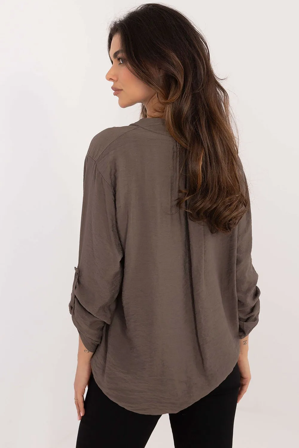 TEEK - Thin V-Neck Pinned Sleeve Blouse