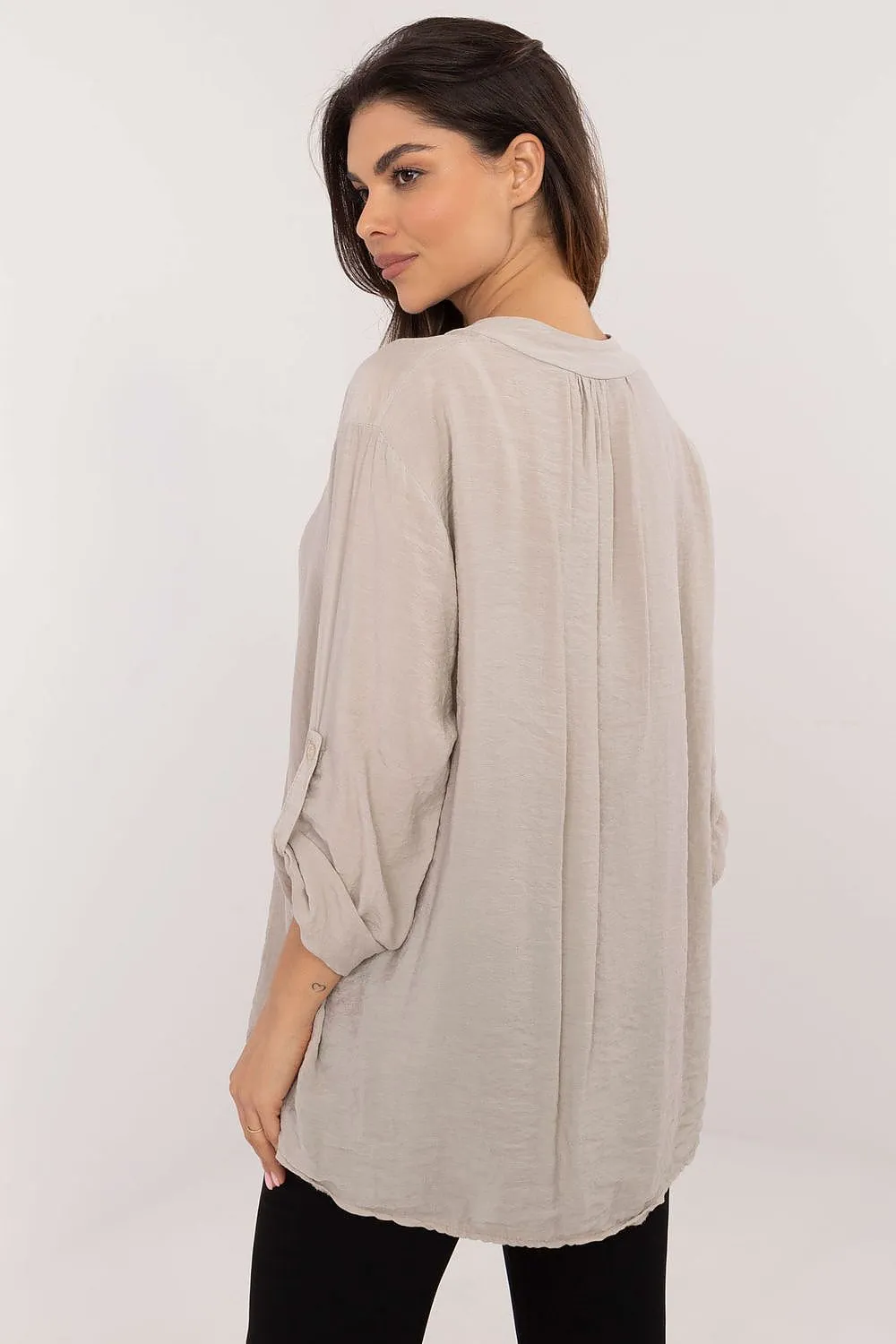 TEEK - Thin V-Neck Pinned Sleeve Blouse