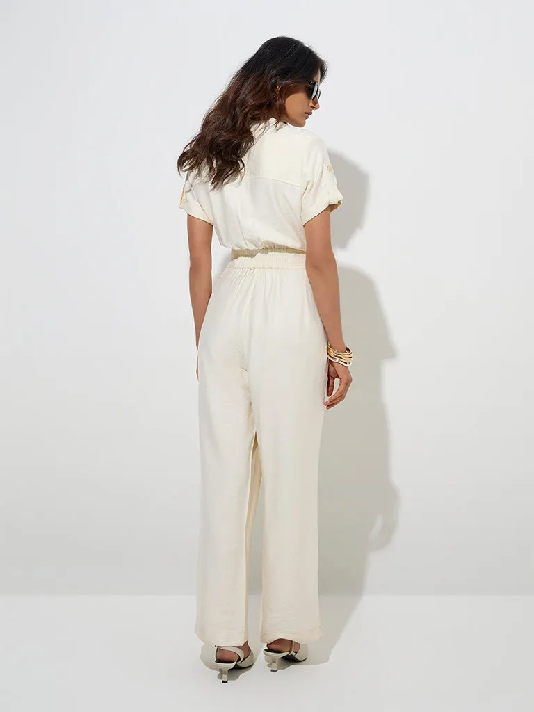 Wardrobe Ivory Solid Jumpsuit
