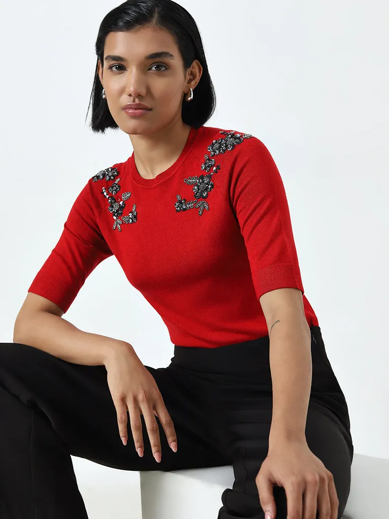 Wardrobe Red Embellished Top