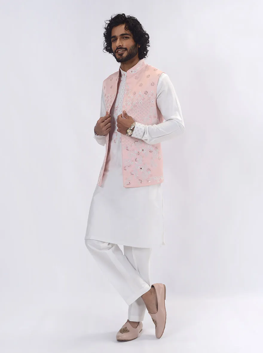 White & Pink Kurta Set with Koti | TULA