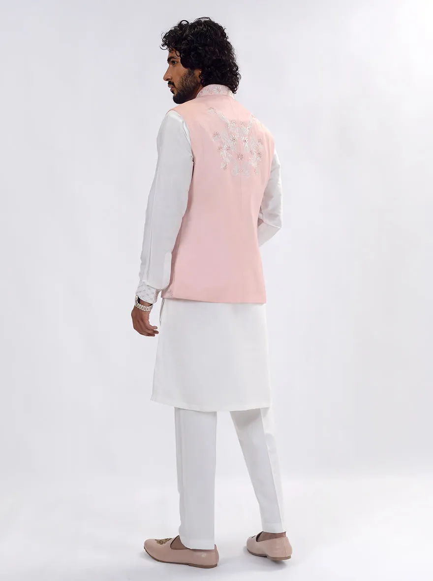 White & Pink Kurta Set with Koti | TULA