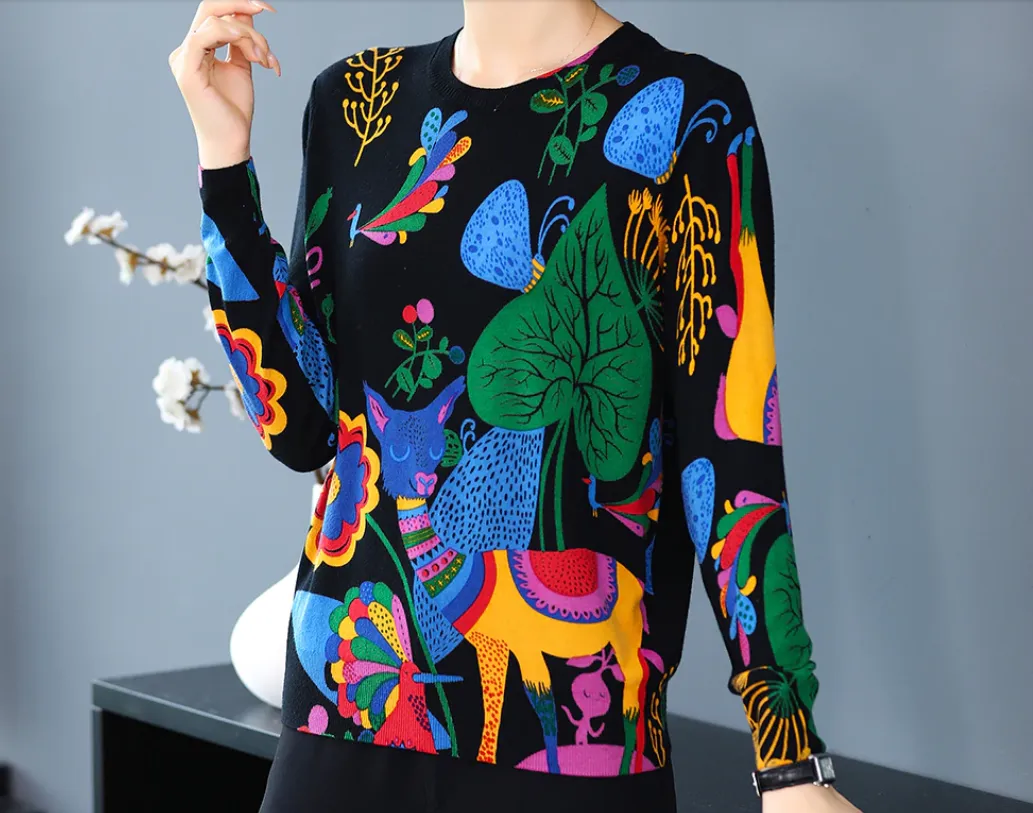 Winter Knitted Soft Cartoon Print Sweater
