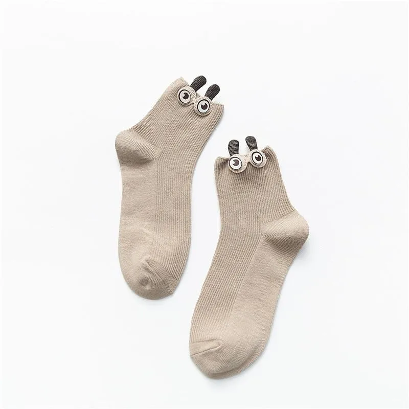 Women Cotton 3D Big Googly Eyes Cartoon Design Happy Socks