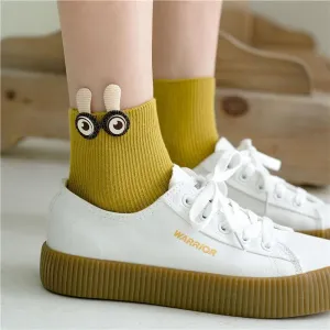 Women Cotton 3D Big Googly Eyes Cartoon Design Happy Socks