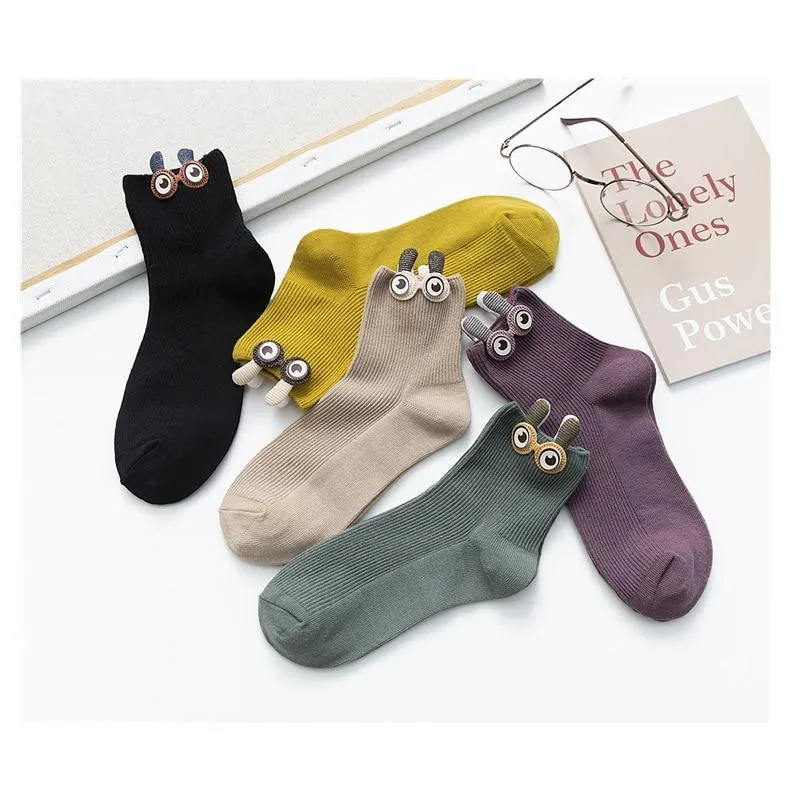 Women Cotton 3D Big Googly Eyes Cartoon Design Happy Socks
