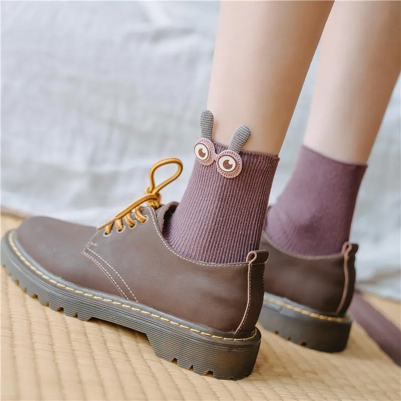 Women Cotton 3D Big Googly Eyes Cartoon Design Happy Socks