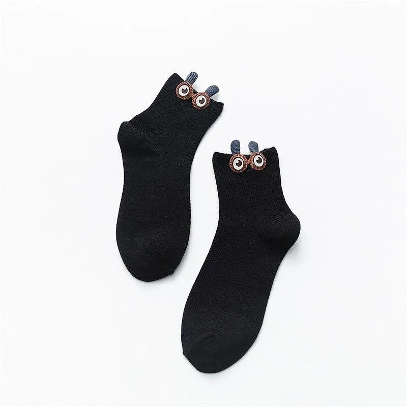 Women Cotton 3D Big Googly Eyes Cartoon Design Happy Socks