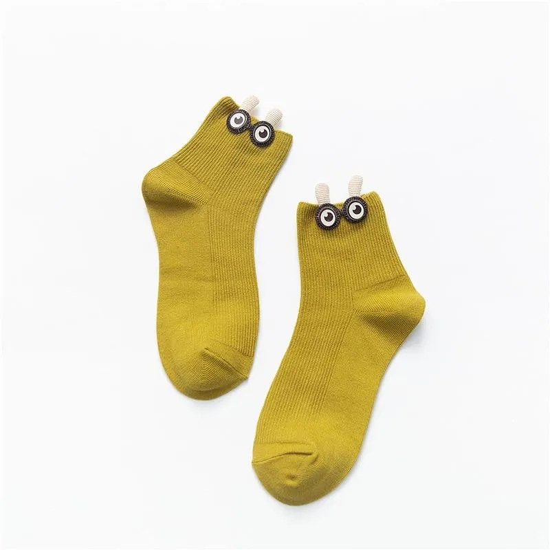 Women Cotton 3D Big Googly Eyes Cartoon Design Happy Socks