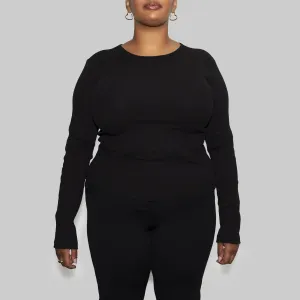 Women’s Recycled Cotton Rib Long Sleeve Top, Black