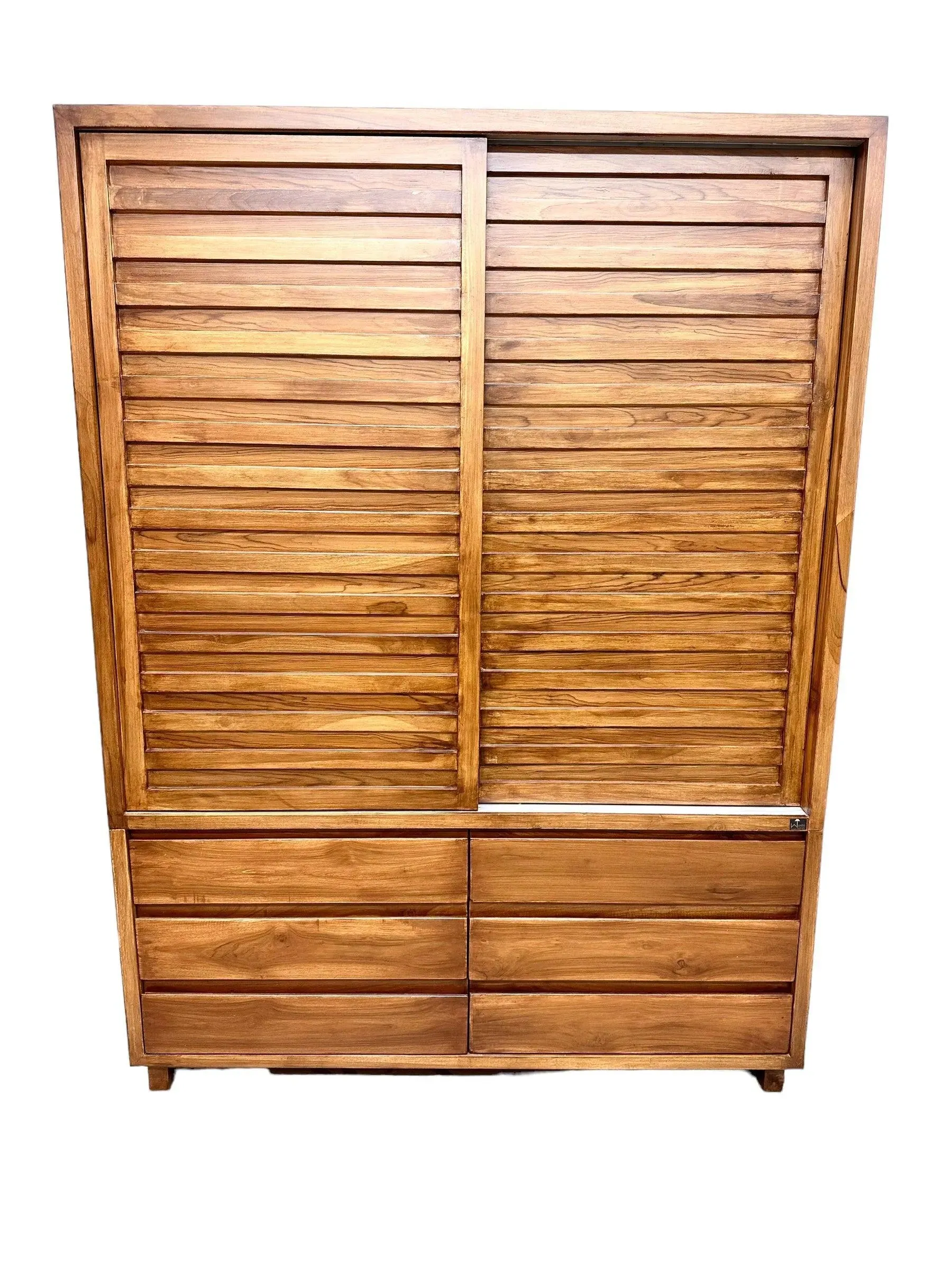 Wooden Twist Traditional Design Sliding Doors Wardrobe with Six Drawers And 2 Door ( Brown )